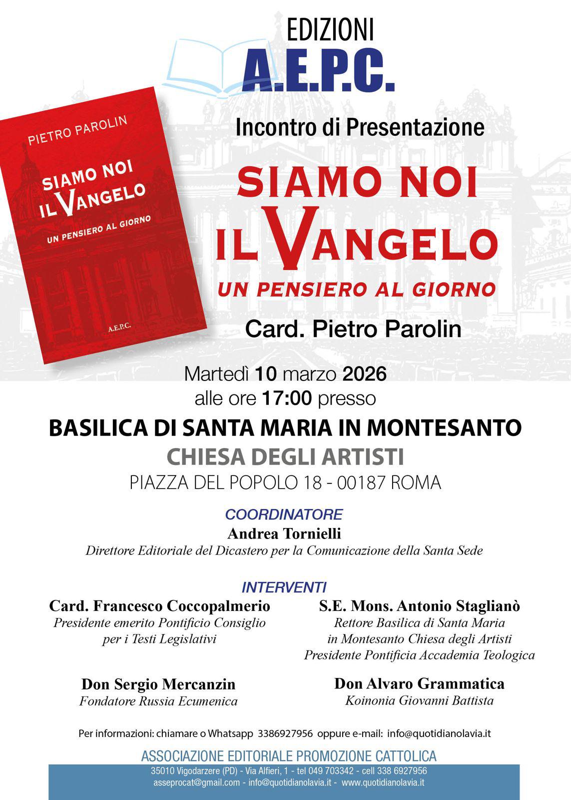 Tota Pulchra presente alla presentazione del libro del Cardinale Pietro Parolin “Siamo noi il Vangelo”