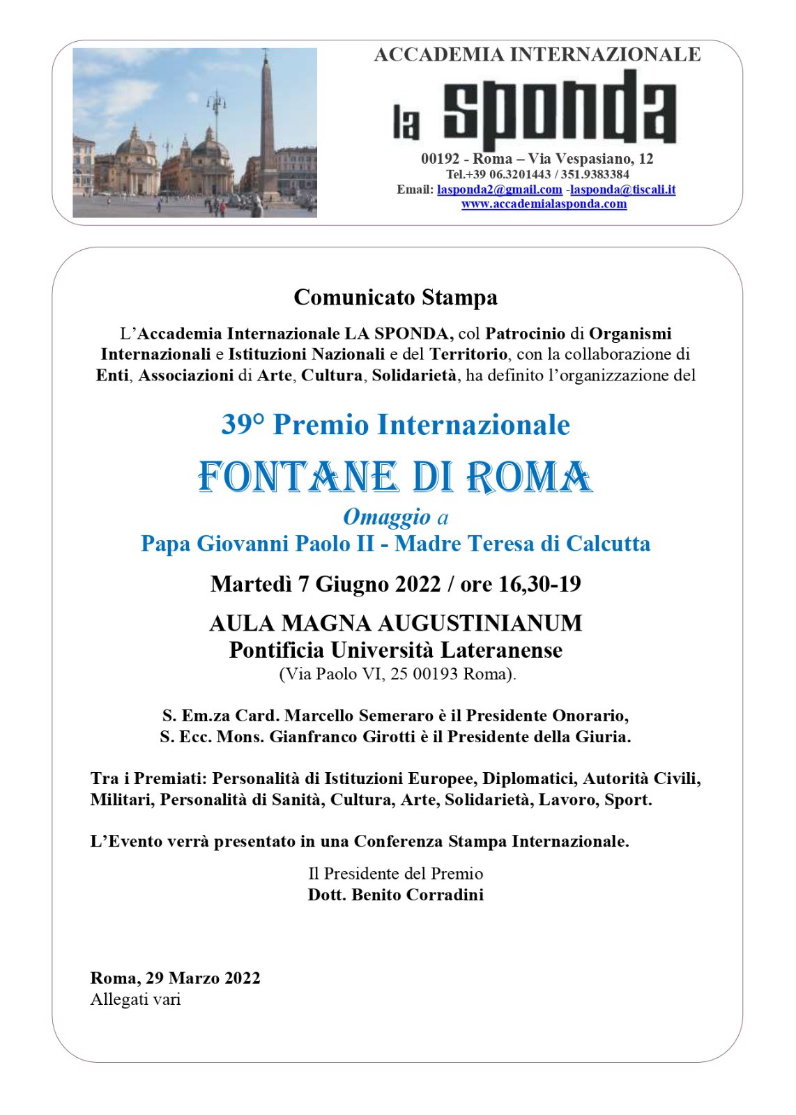 39° Premio Internazionale "Fontane di Roma"