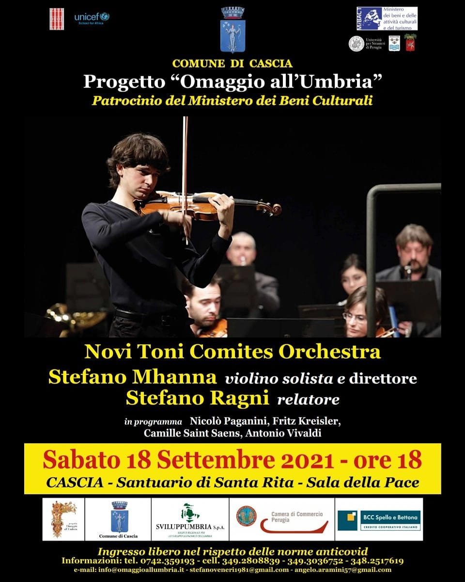 A Cascia concerto di omaggio all’Umbria: protagonista la Novi Toni Comites orchestra diretta da Stefano Mhanna